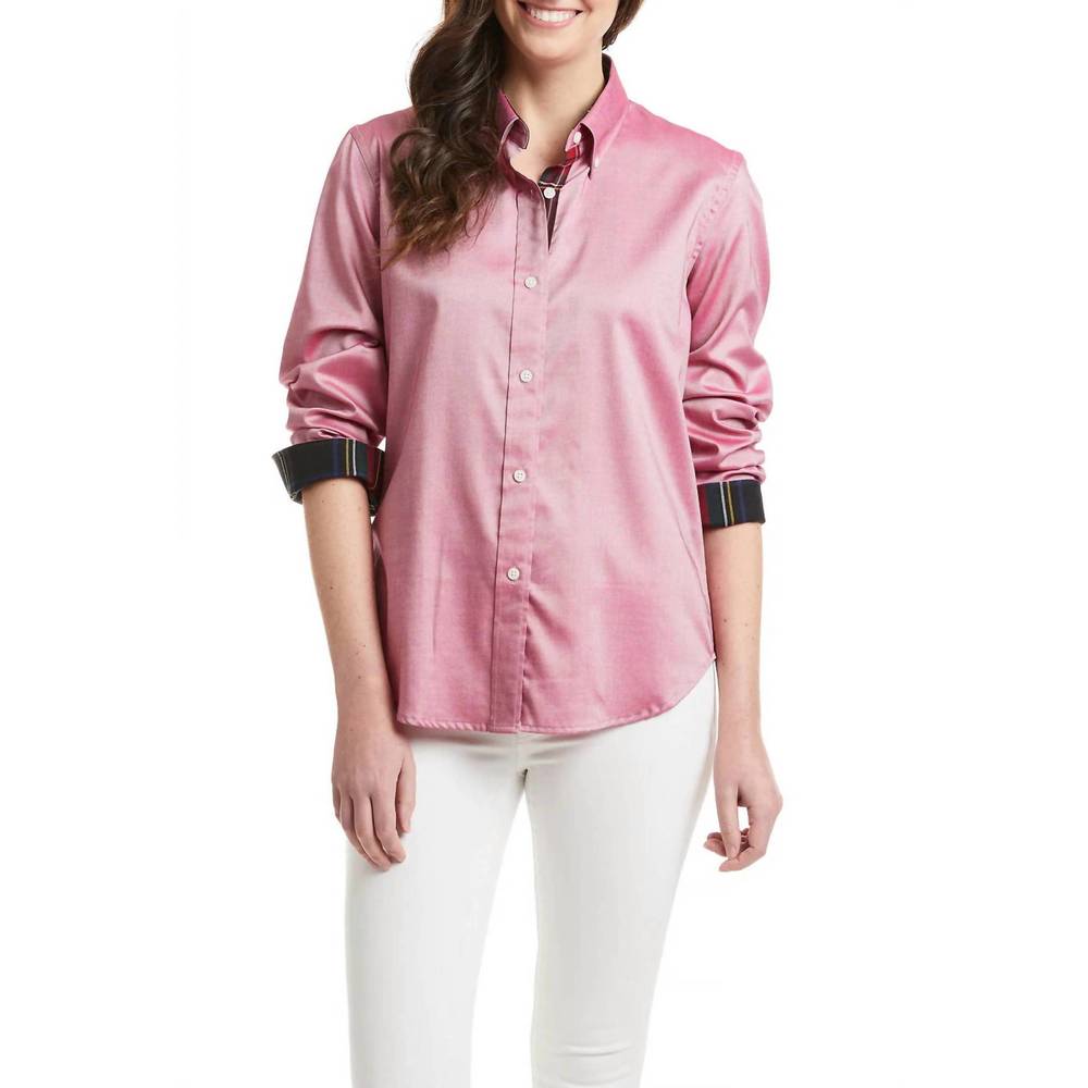 NEW CASTAWAY button down long sleeve shirt in red oxford black stewart trim